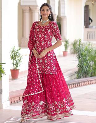 Pink Georgette Sequins Embroidered Festive Wear Sharara Suit 2