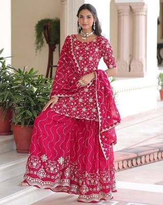 Pink Georgette Sequins Embroidered Festive Wear Sharara Suit 3