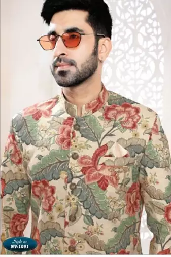 multicolor rayon embroidered sherwani and trouser