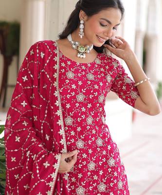 Pink Georgette Sequins Embroidered Festive Wear Sharara Suit 5