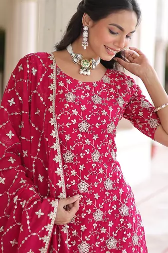 Pink Georgette Sequins Embroidered Festive Wear Sharara Suit