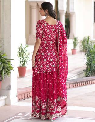 Pink Georgette Sequins Embroidered Festive Wear Sharara Suit 6