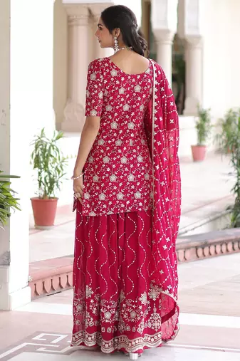 Pink Georgette Sequins Embroidered Festive Wear Sharara Suit