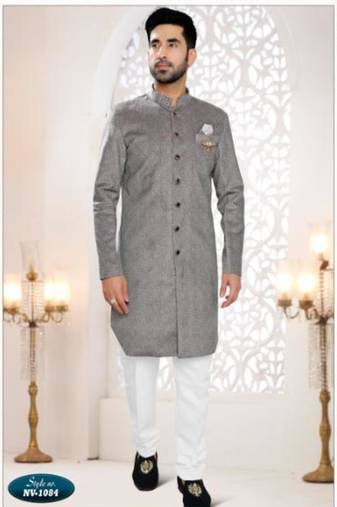 grey silk embroidered sherwani and trouser