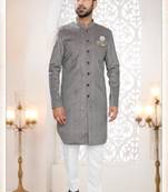 grey silk embroidered sherwani and trouser