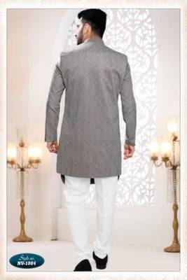 grey silk blend embroidered sherwani and trouser 2