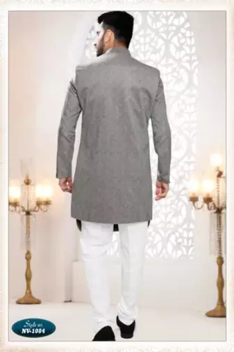 grey silk embroidered sherwani and trouser