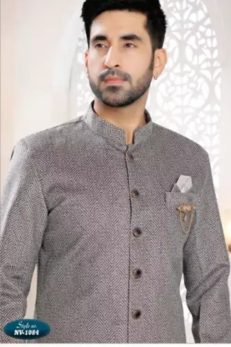grey silk embroidered sherwani and trouser