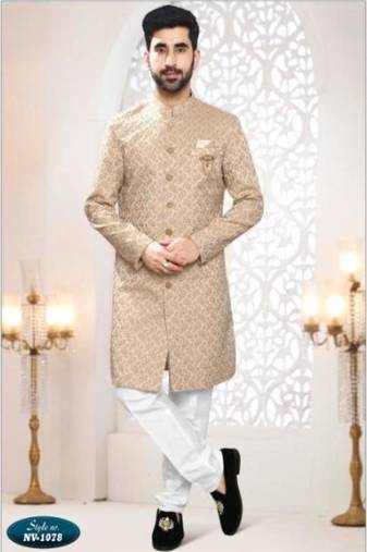 beige silk embroidered sherwani and trouser