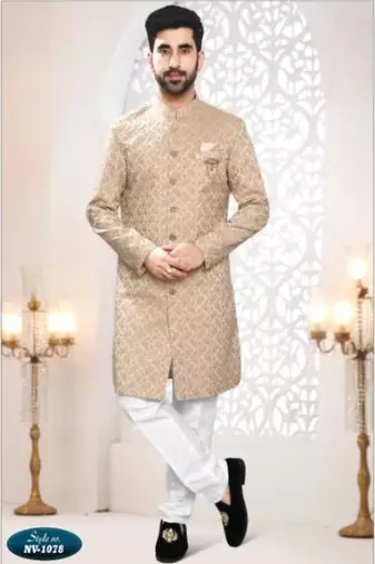 beige silk embroidered sherwani and trouser