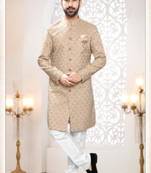 beige silk embroidered sherwani and trouser
