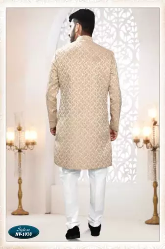 beige silk embroidered sherwani and trouser