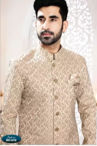 beige silk embroidered sherwani and trouser