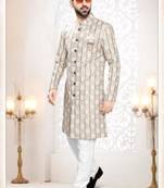 white silk embroidered sherwani and trouser