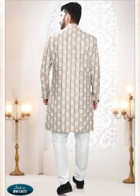 white silk blend embroidered sherwani and trouser 2