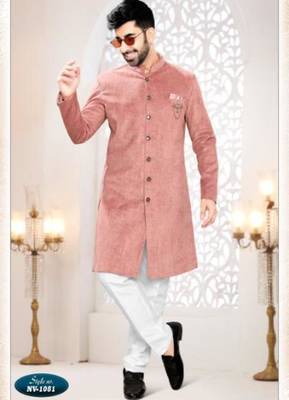 pink jacquard plain sherwani and trouser 1