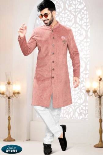 pink jacquard plain sherwani and trouser