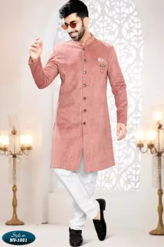 pink jacquard plain sherwani and trouser