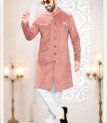 pink jacquard plain sherwani and trouser