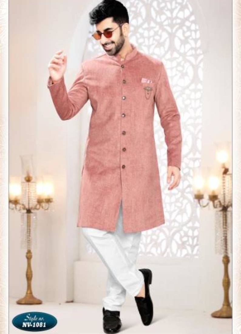 pink jacquard plain sherwani and trouser