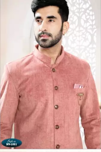 pink jacquard plain sherwani and trouser