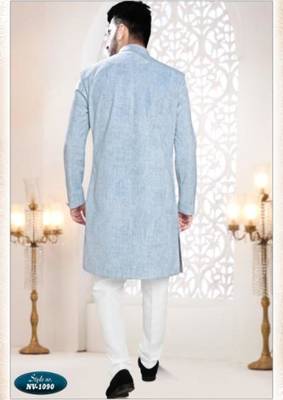 blue jacquard plain sherwani and trouser 2