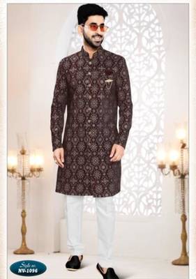 Maroon silk blend embroidered sherwani and trouser 1