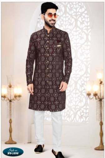 Maroon silk embroidered sherwani and trouser