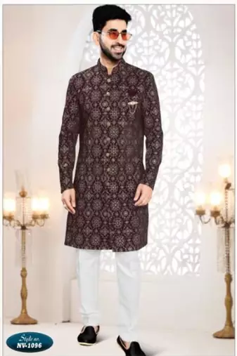 Maroon silk embroidered sherwani and trouser