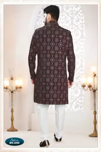 Maroon silk embroidered sherwani and trouser