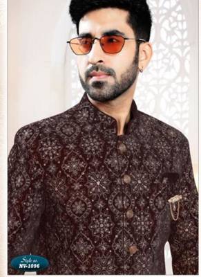 Maroon silk blend embroidered sherwani and trouser 3