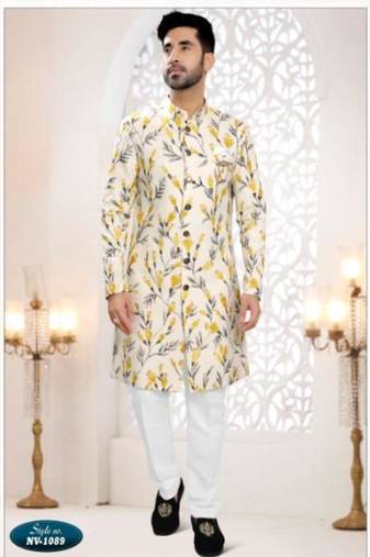 white silk embroidered sherwani and trouser