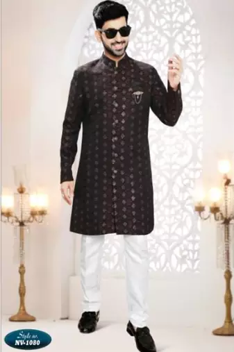 black silk embroidered sherwani and trouser