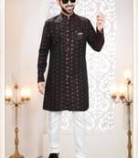 black silk embroidered sherwani and trouser