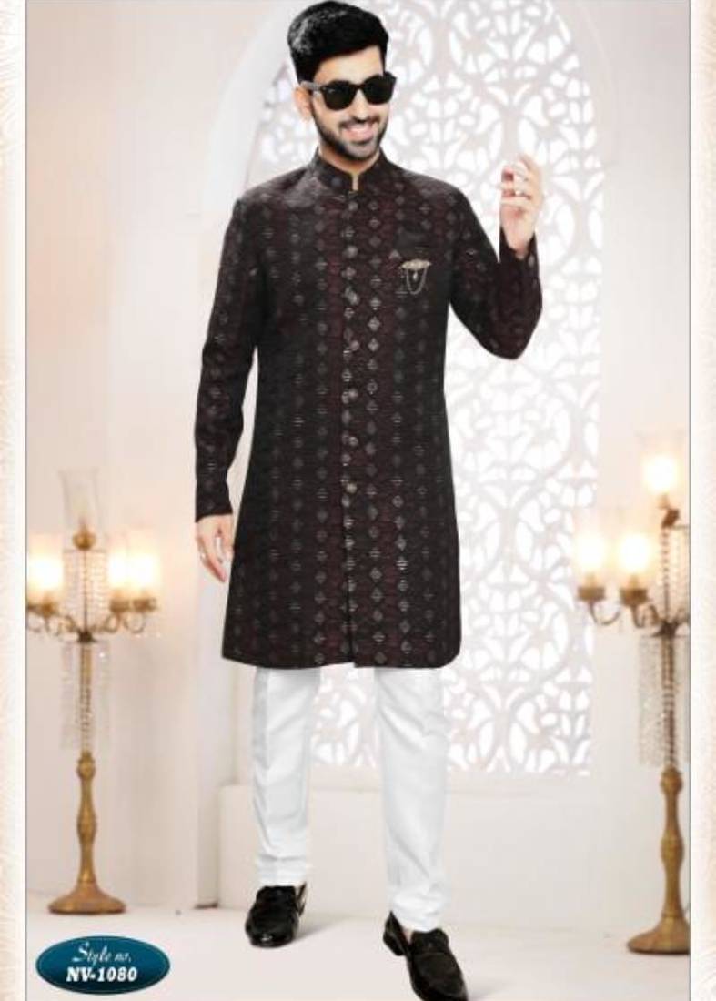 black silk embroidered sherwani and trouser