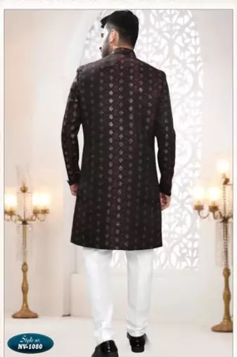black silk embroidered sherwani and trouser