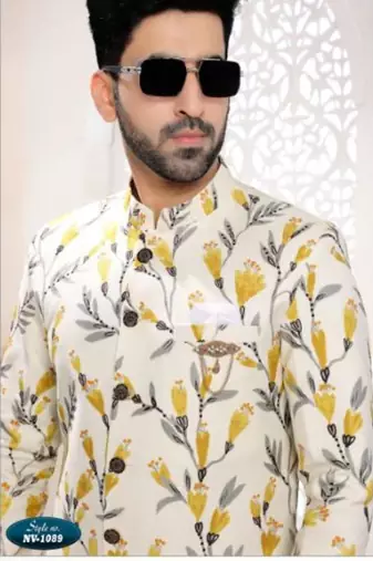 white silk embroidered sherwani and trouser