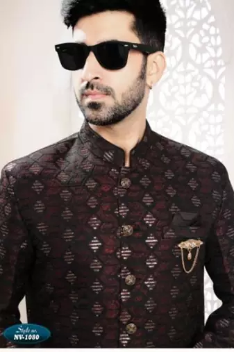 black silk embroidered sherwani and trouser