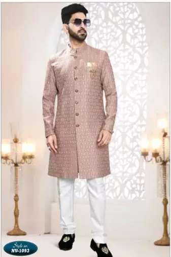 brown silk embroidered sherwani and trouser