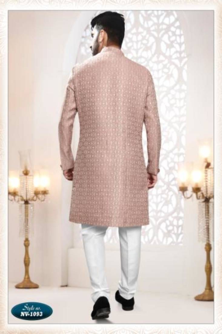 brown silk embroidered sherwani and trouser