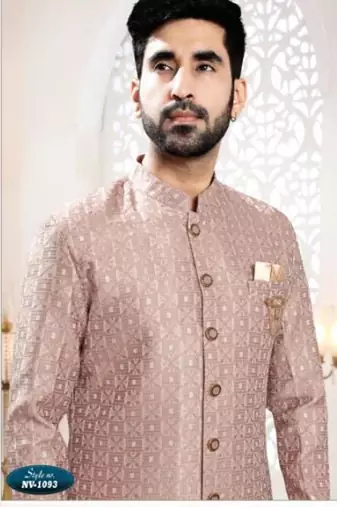 brown silk embroidered sherwani and trouser
