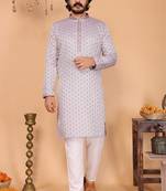 Men’s heavy jacquard silk purple kurta with cotton pyjama