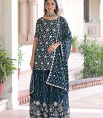 Blue Georgette Sequins Embroidered Sharara Suit