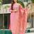 Pink  Cotton Blend Embroidery Straight Kurta with Pant And Dupatta Set