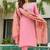Pink  Cotton Blend Embroidery Straight Kurta with Pant And Dupatta Set