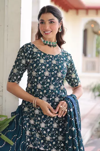 Blue Georgette Sequins Embroidered Sharara Suit