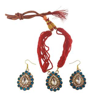 Firozi stone stud brass pendant set/beautiful stone-studded pendant set / women     fashion jewelry /sku-nec6501 1