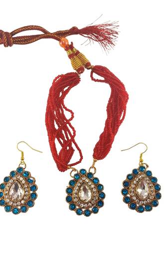 Firozi stone stud brass pendant set/beautiful stone-studded pendant set / women – fashion jewelry /sku-nec6501