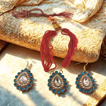 Firozi stone stud brass pendant set/beautiful stone-studded pendant set / women     fashion jewelry /sku-nec6501 2