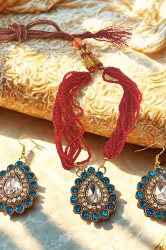 Firozi stone stud brass pendant set/beautiful stone-studded pendant set / women     fashion jewelry /sku-nec6501